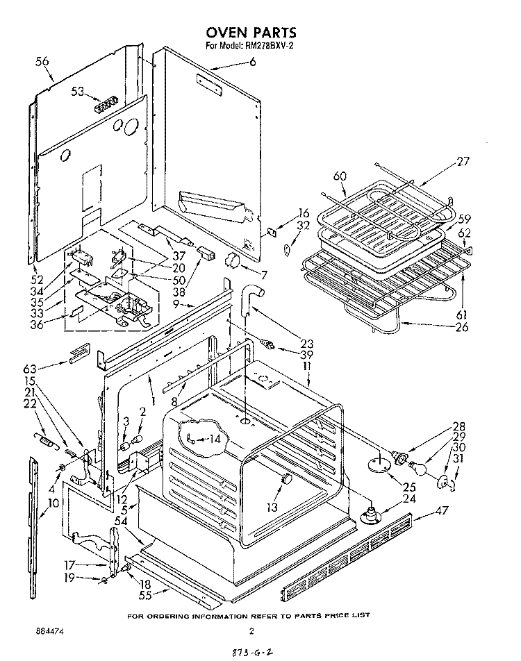 OVEN Diagram and Parts List for RM278BXV2  Whirlpool Microwave Oven Combo