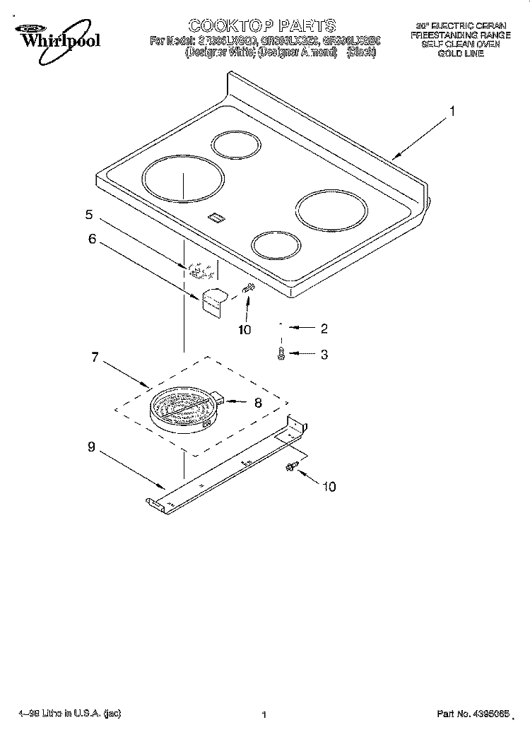 COOKTOP Diagram and Parts List for GR396LXGB0  Whirlpool Range