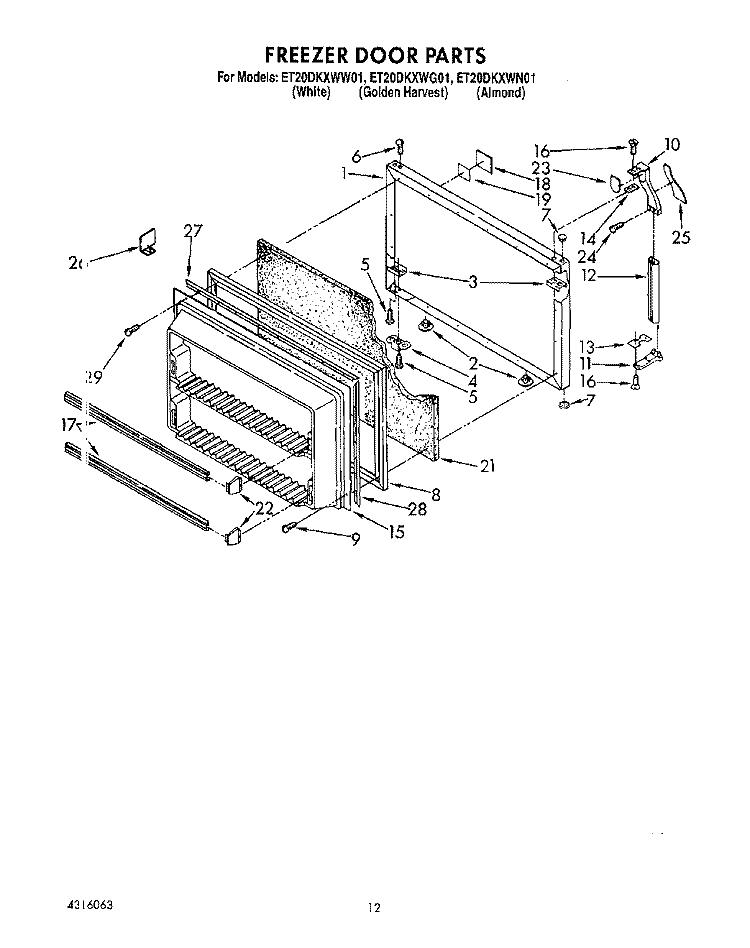 FREEZER DOOR Diagram and Parts List for ET20DKXWN01  Whirlpool Refrigerator