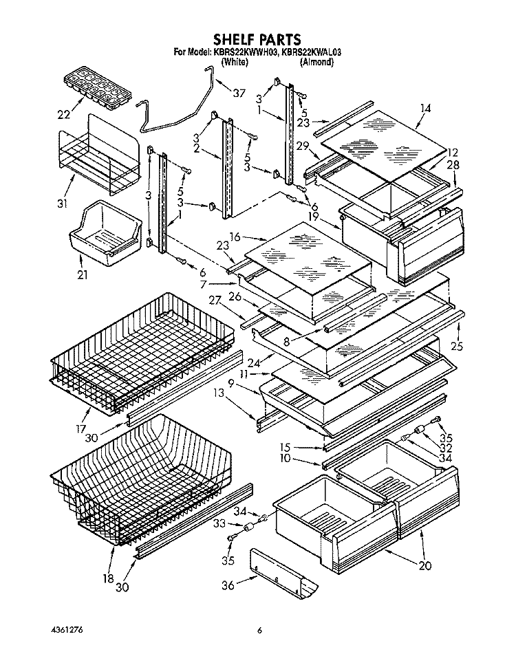 SHELF, LIT/OPTIONAL Diagram and Parts List for KBRS22KWAL03  KitchenAid Refrigerator
