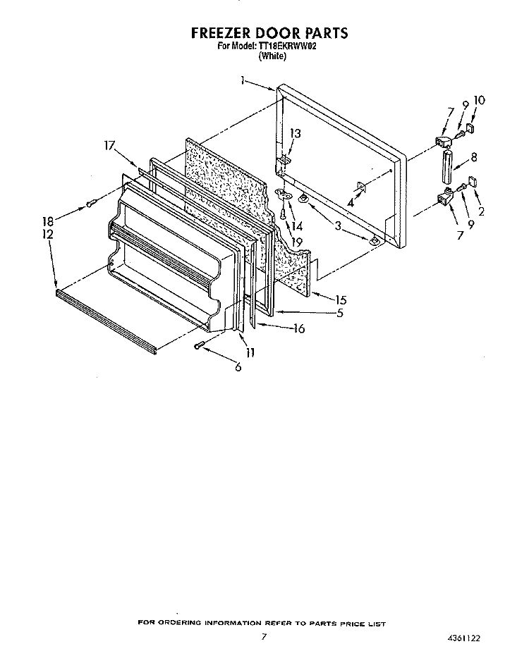FREEZER DOOR Diagram and Parts List for TT18EKRWW02  Estate Refrigerator
