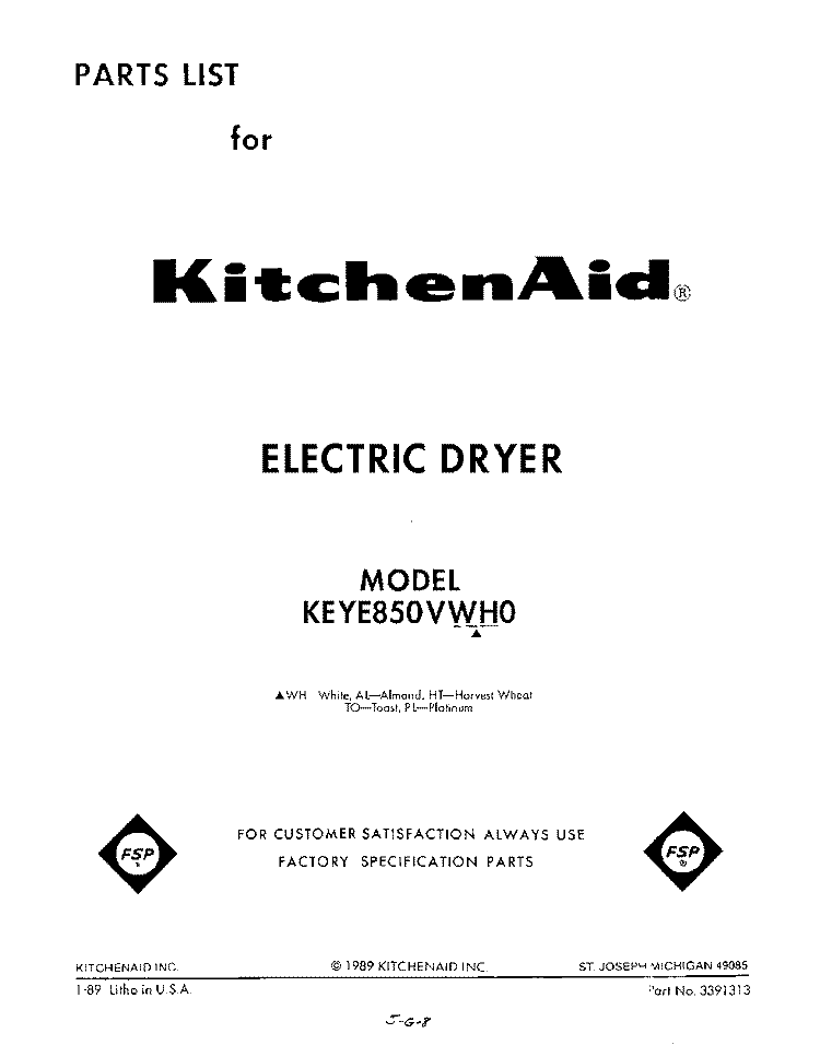 SECTION Diagram and Parts List for KEYE850VHT0  KitchenAid Dryer