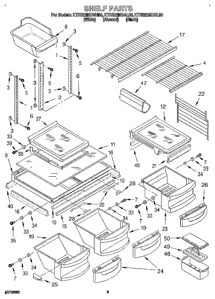 SHELF Diagram and Parts List for KTRS22MDBL00  KitchenAid Refrigerator