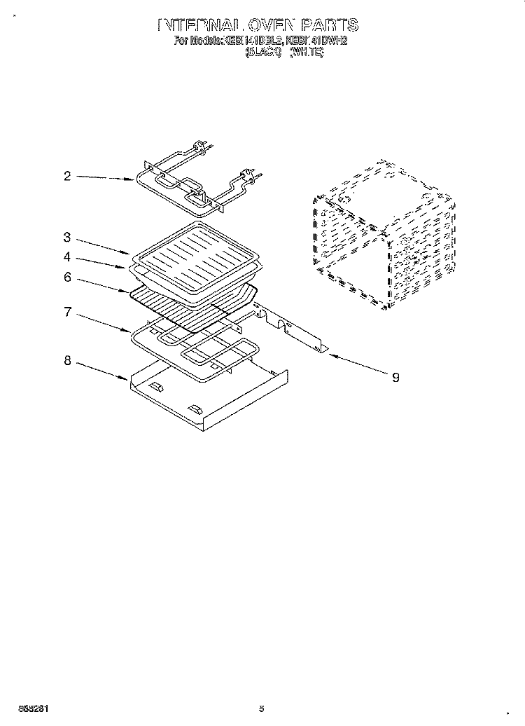 INTERNAL OVEN Diagram and Parts List for KEBI141DBL2  KitchenAid Wall Oven