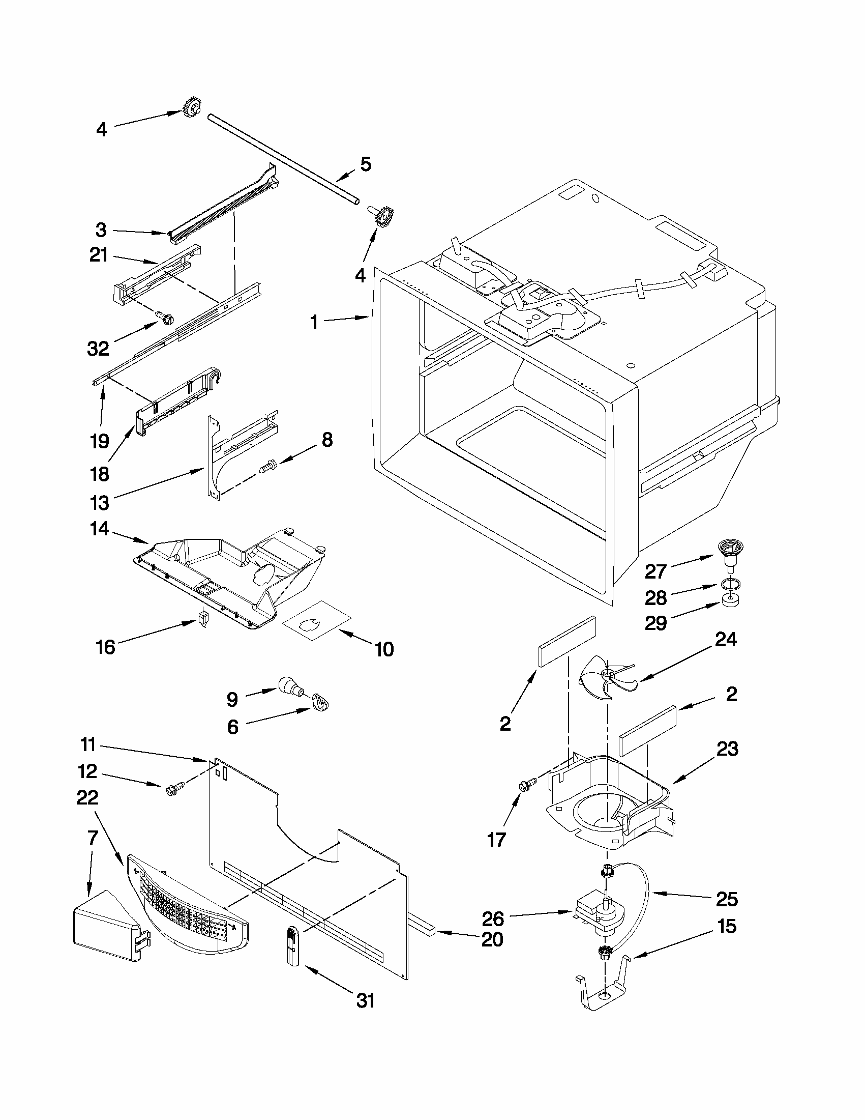 Freezer Liner Parts Diagram and Parts List for 59679532014  Kenmore Refrigerator