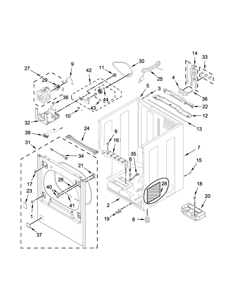 Cabinet Parts Diagram and Parts List for 11079132412  Kenmore Dryer