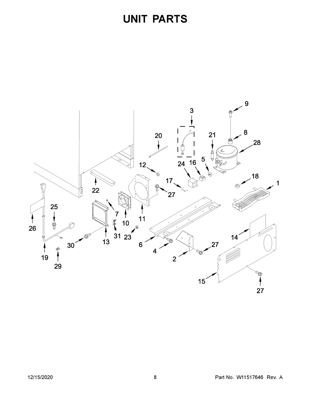 Unit Parts Diagram and Parts List for KURL204ESB01  Whirlpool Wine and Beverage Cooler