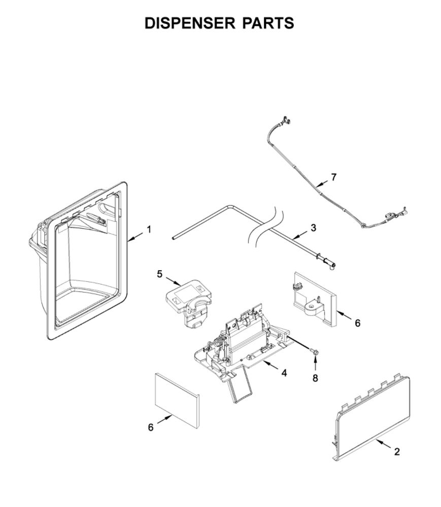 Dispenser Parts Diagram and Parts List for 10651752714  Kenmore Refrigerator