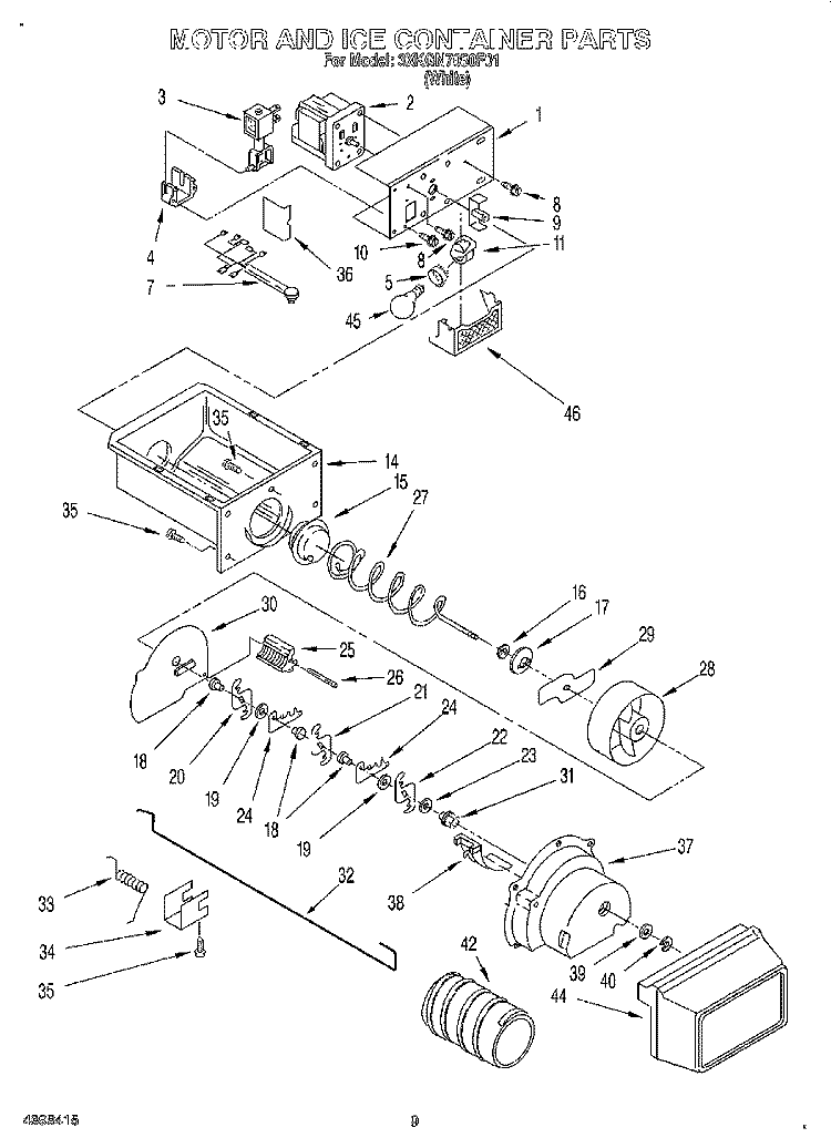 MOTOR AND ICE CONTAINER Diagram and Parts List for 3XKGN7050F01  Whirlpool Refrigerator