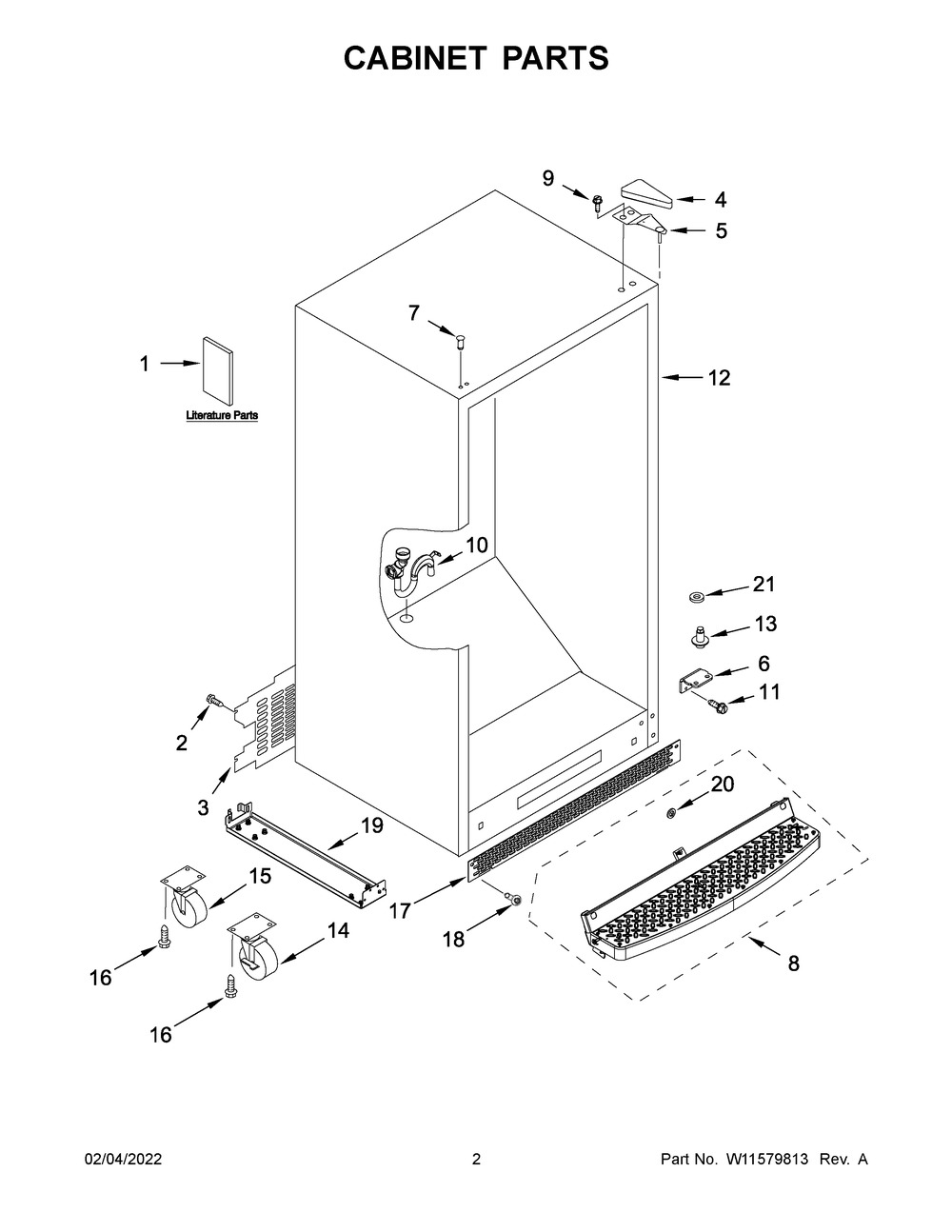 Cabinet Parts Diagram and Parts List for GAFZ30FDGB04  Whirlpool Freezer