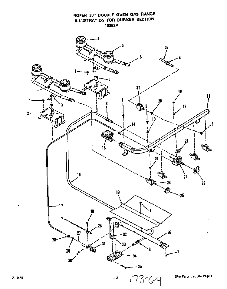Burner Section Diagram and Parts List for 1835*3A  Roper Range