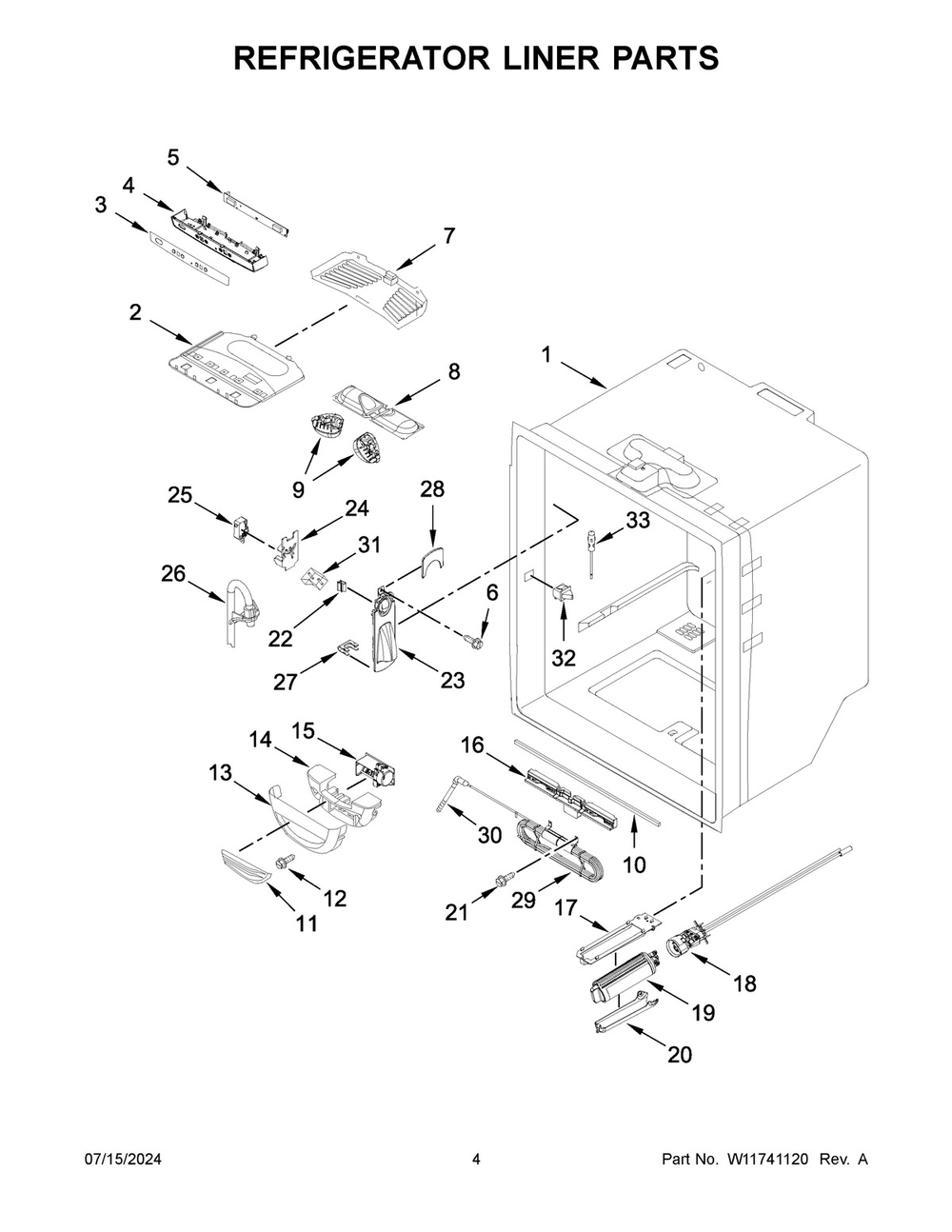 03 - Refrigerator Liner Parts Diagram and Parts List for KRFF302EBS07  Whirlpool Refrigerator