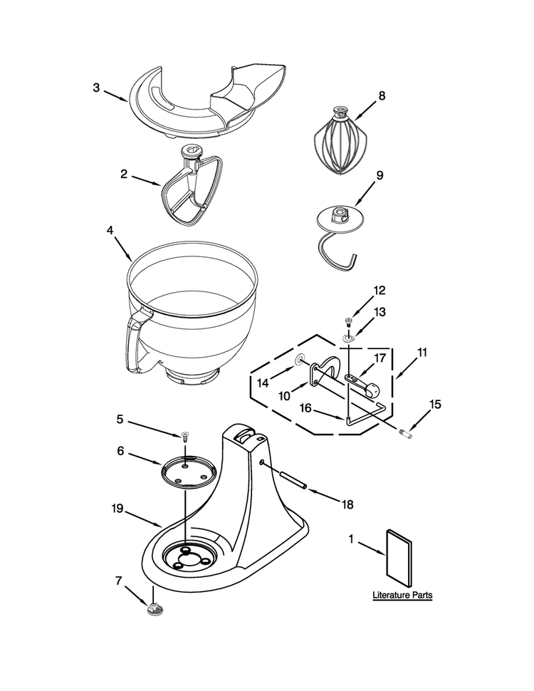 Base And Pedestal Unit Parts Diagram and Parts List for KSM153PSAQ0  KitchenAid Mixer