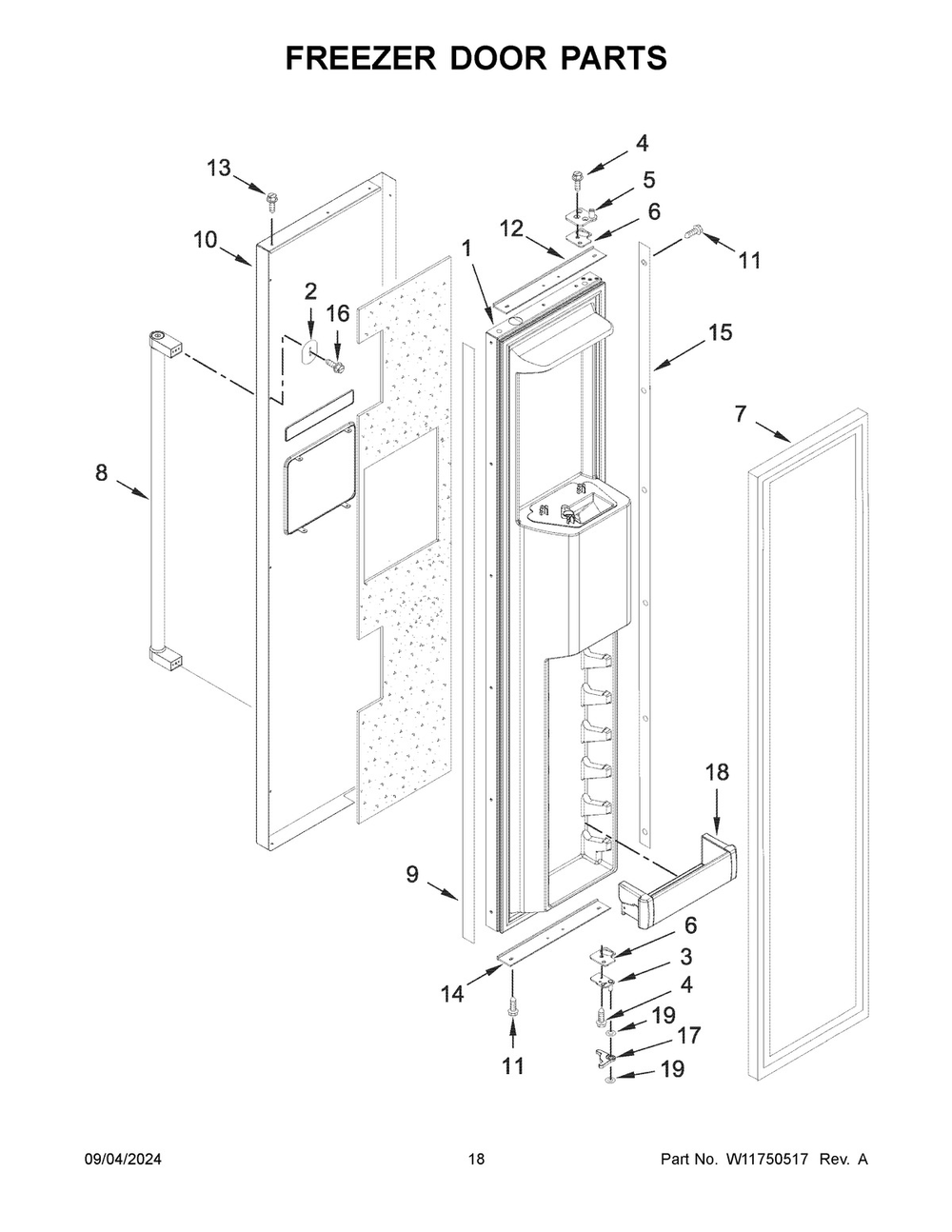 10 - Freezer Door Parts Diagram and Parts List for KBSD708MSS01  Whirlpool Refrigerator