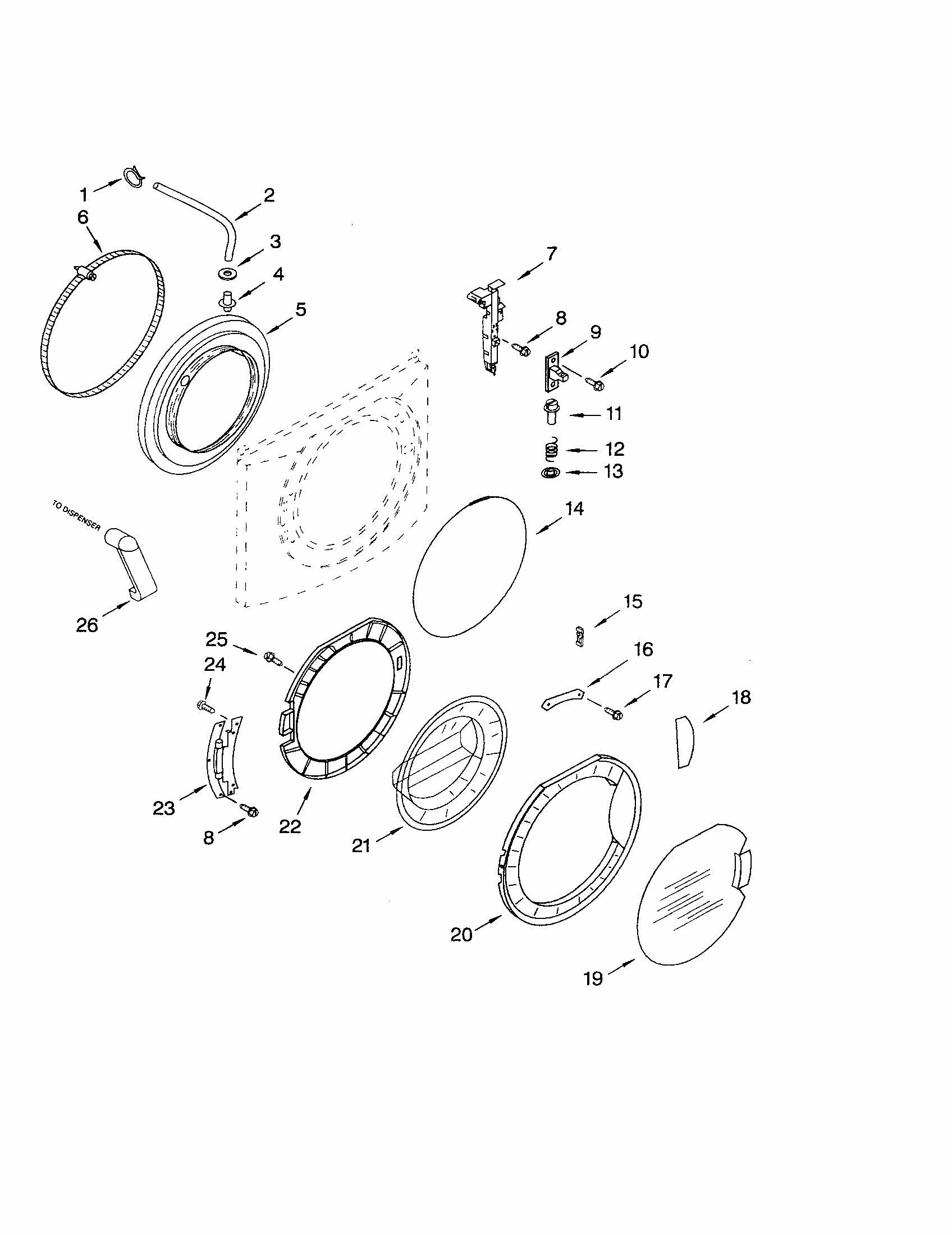 Door And Latch Diagram and Parts List for 11042926220  Kenmore Washer