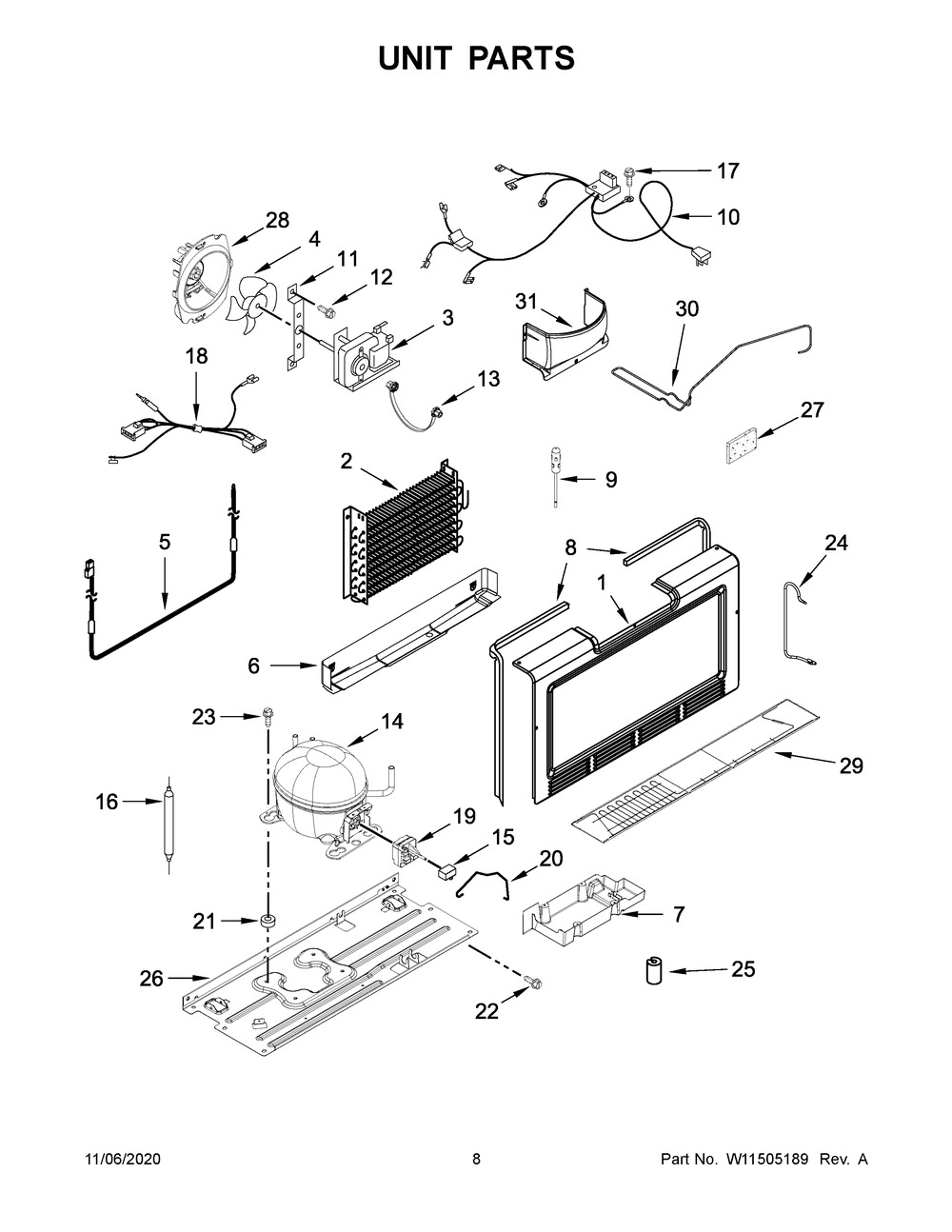 Unit Parts Diagram and Parts List for GAFZ30FDGB02  Whirlpool Wine and Beverage Cooler