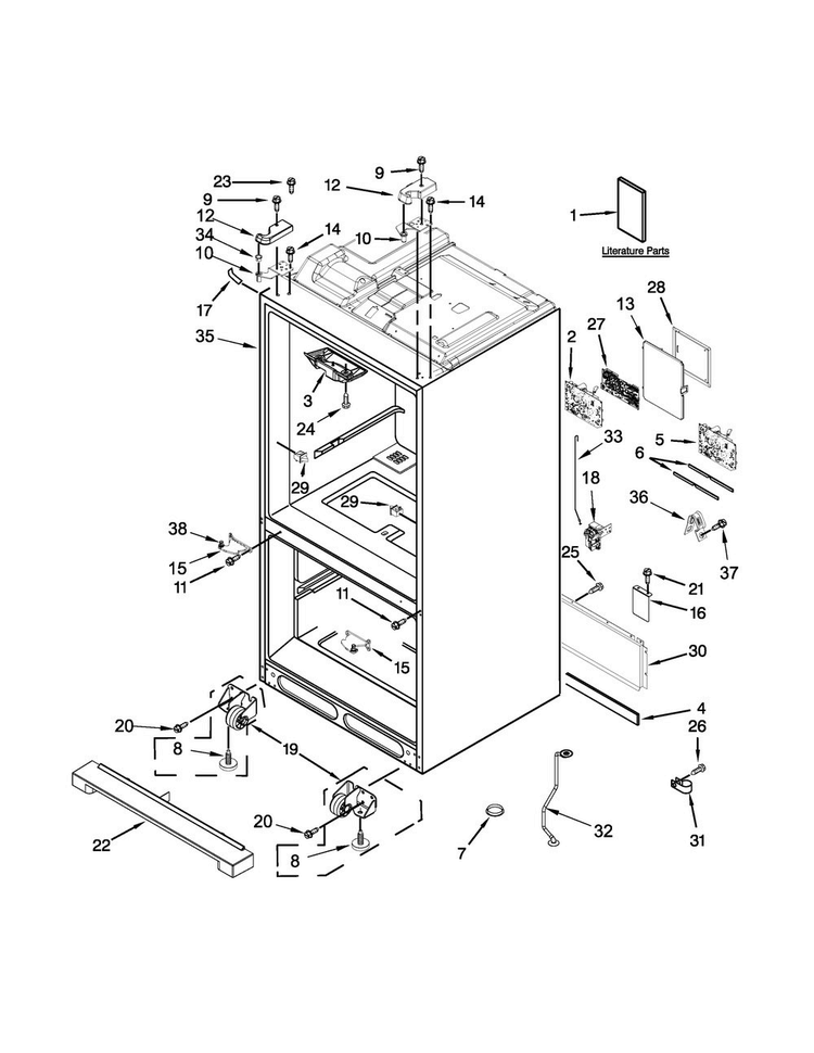 Cabinet Parts Diagram and Parts List for WRV996FDEE02  Whirlpool Refrigerator