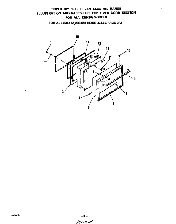 Door For 23640a Diagram and Parts List for 2364*1A  Roper Range