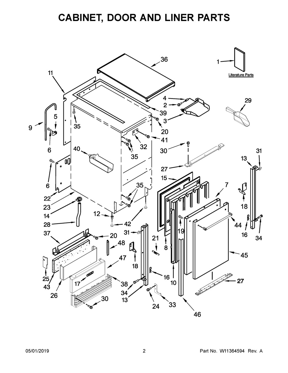 Cabinet, Door And Liner Parts Diagram and Parts List for KUID508HPS00  Whirlpool Ice Maker