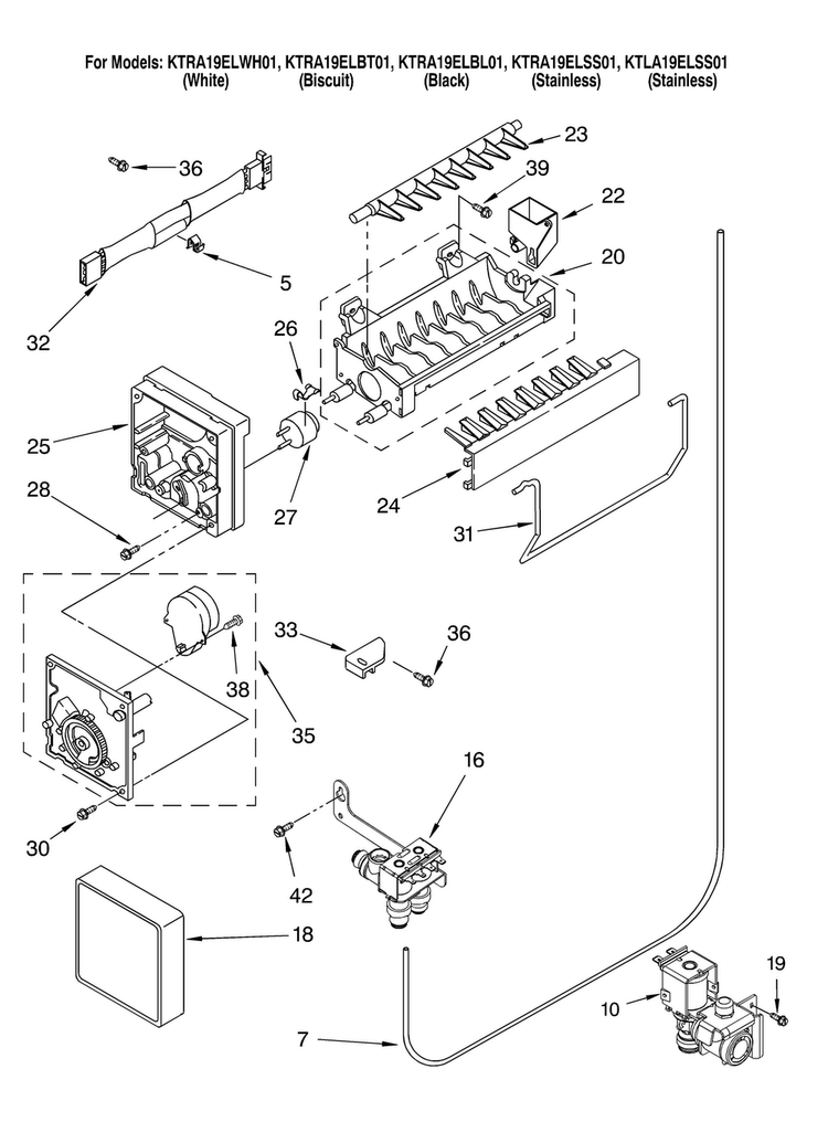 Ice Maker Diagram and Parts List for KTRA19ELBL01  KitchenAid Refrigerator