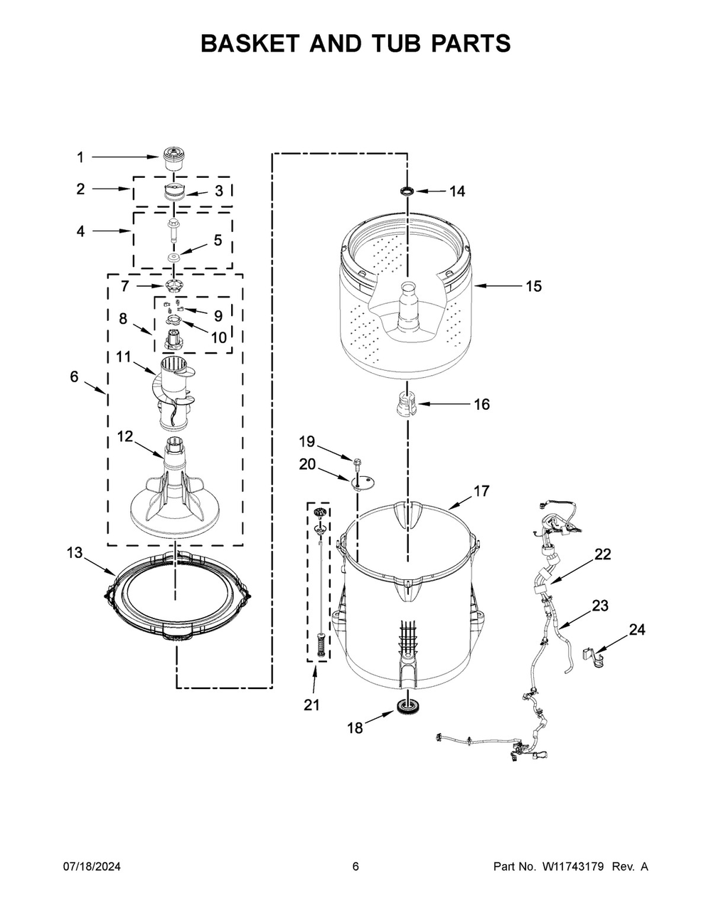 04 - Basket And Tub Parts Diagram and Parts List for 2DWTW4845EW3  Whirlpool Washer