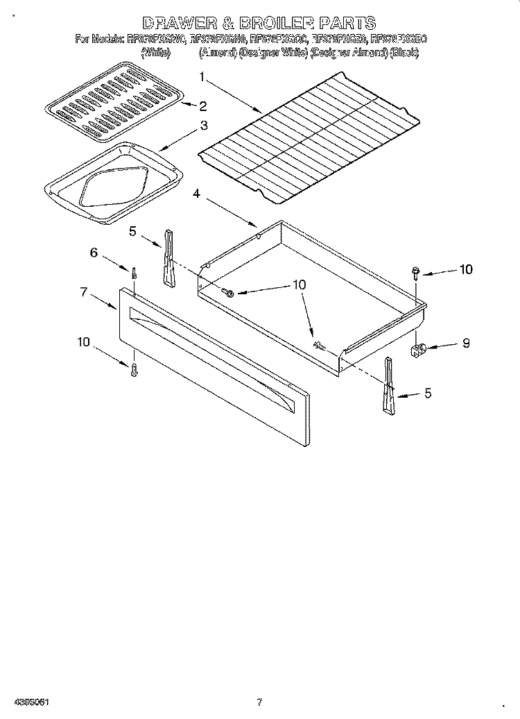DRAWER & BROILER, LIT/OPTIONAL Diagram and Parts List for RF378PXGQ0  Whirlpool Range