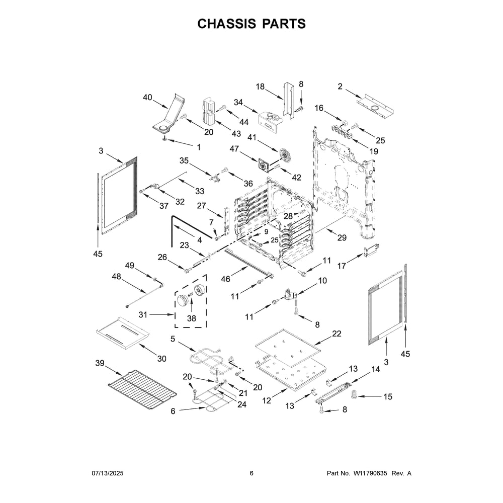 Chassis Parts Diagram and Parts List for YWFES5730SV0  Whirlpool Range