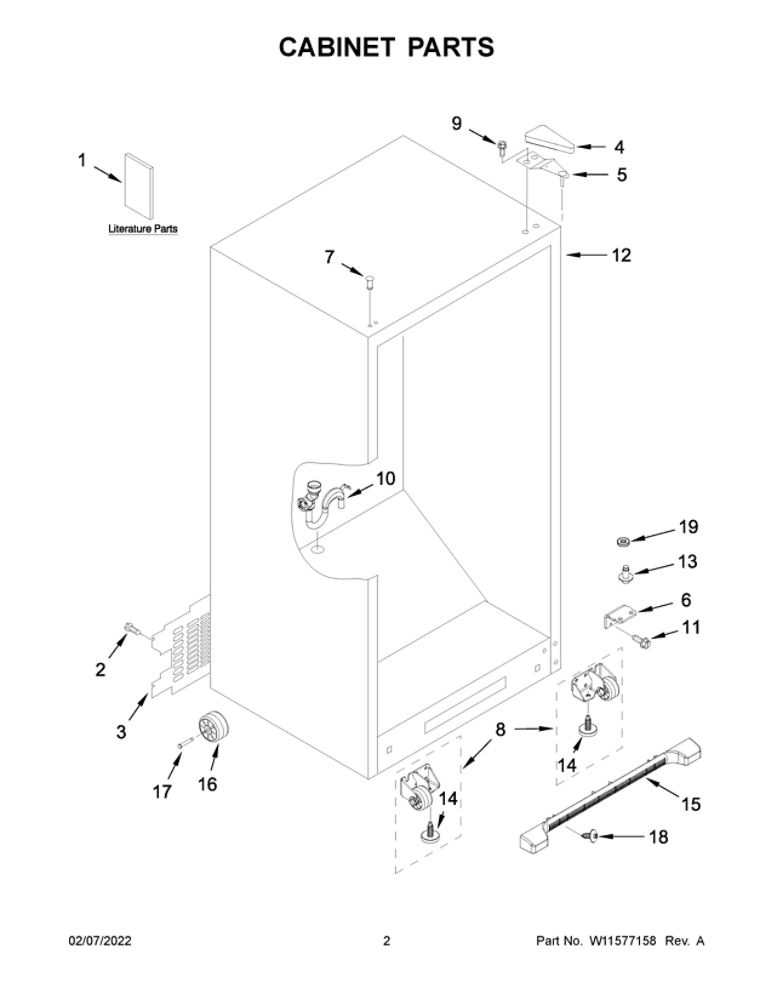 Cabinet Parts Diagram and Parts List for WZF79R20DW06  Whirlpool Freezer