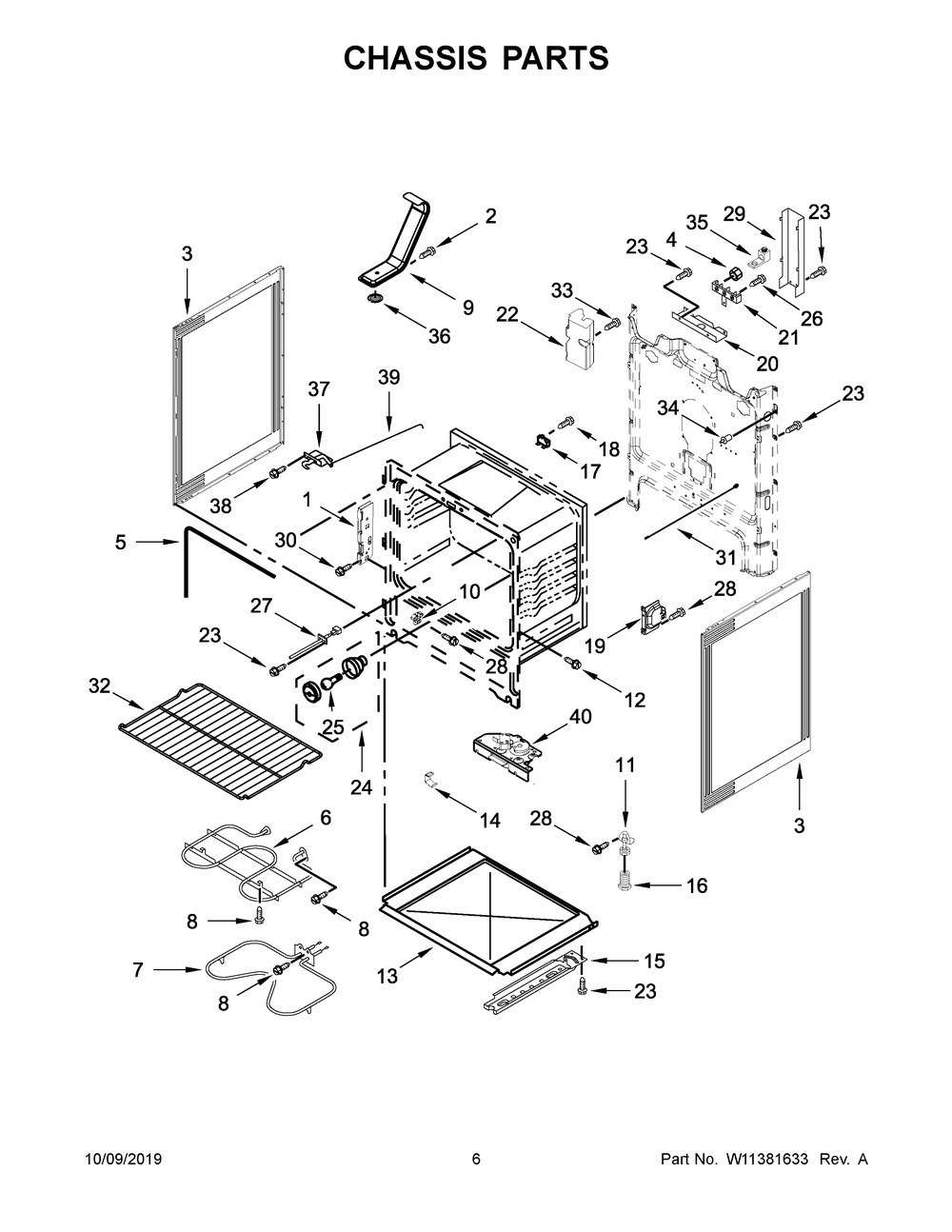 Chassis Parts Diagram and Parts List for WFE525S0JV0  Whirlpool Range