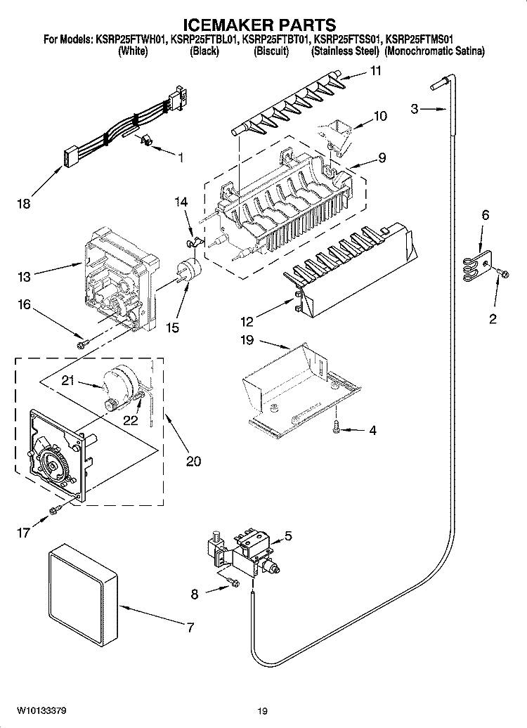 ICEMAKER PARTS, OPTIONAL PARTS (NOT INCLUDED) Diagram and Parts List for KSRP25FTSS01  KitchenAid Refrigerator