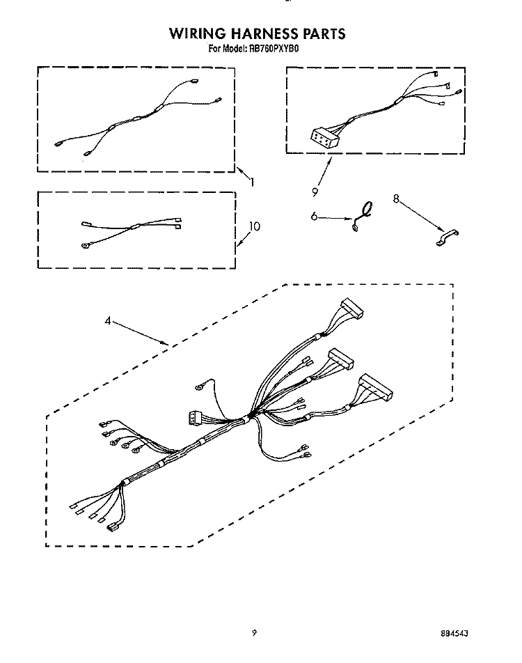 WIRING HARNESS Diagram and Parts List for RB760PXYQ0  Whirlpool Wall Oven