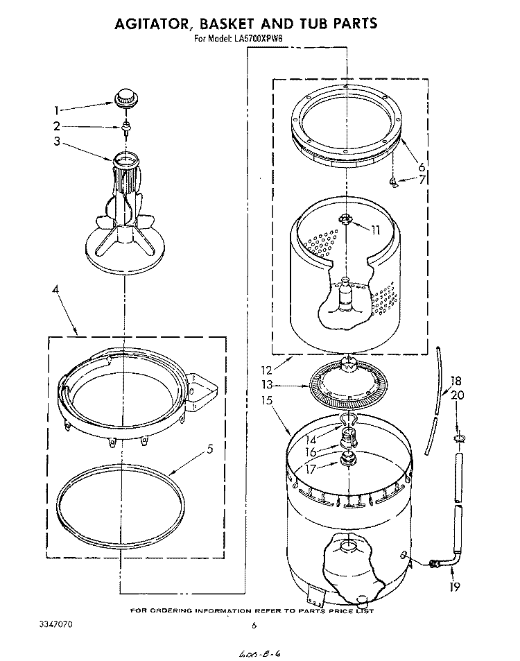 AGITATOR, BASKET AND TUB Diagram and Parts List for LA5700XPW6  Whirlpool Washer