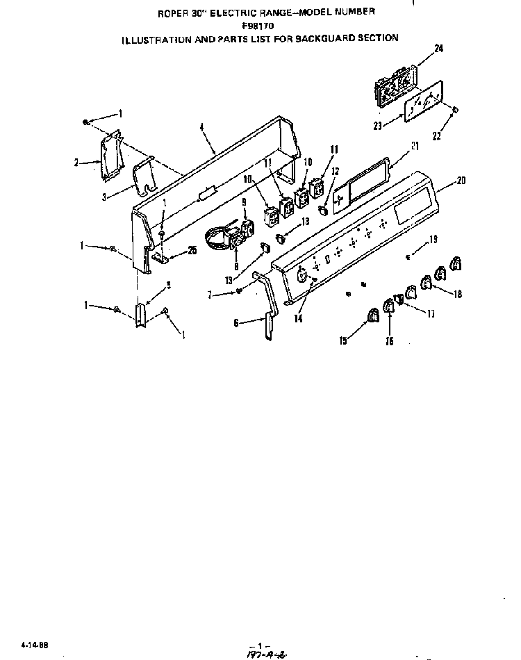 Backguard Diagram and Parts List for F9817*0  Roper Range