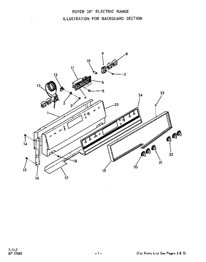Backguard Diagram and Parts List for 2216*20  Roper Range