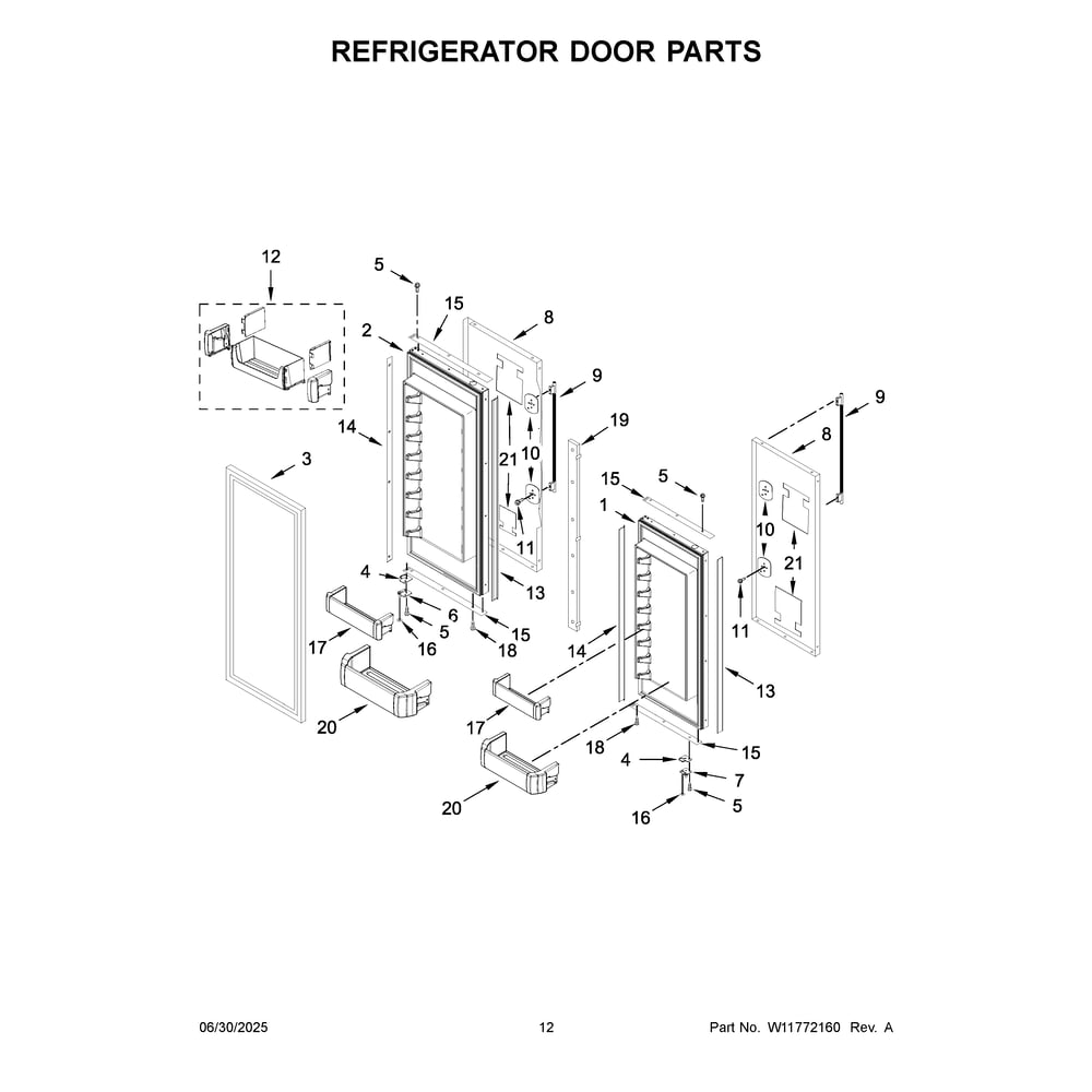 Refrigerator Door Parts Diagram and Parts List for KBFN542SJP00  KitchenAid Refrigerator