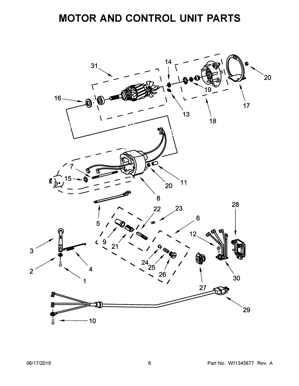 Motor And Control Unit Parts Diagram and Parts List for 5KSM156HMEFL4  Whirlpool Mixer