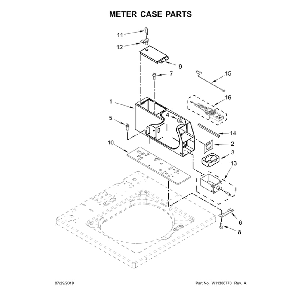 Meter Case Parts Diagram and Parts List for CAE2745FQ1  Whirlpool Washer