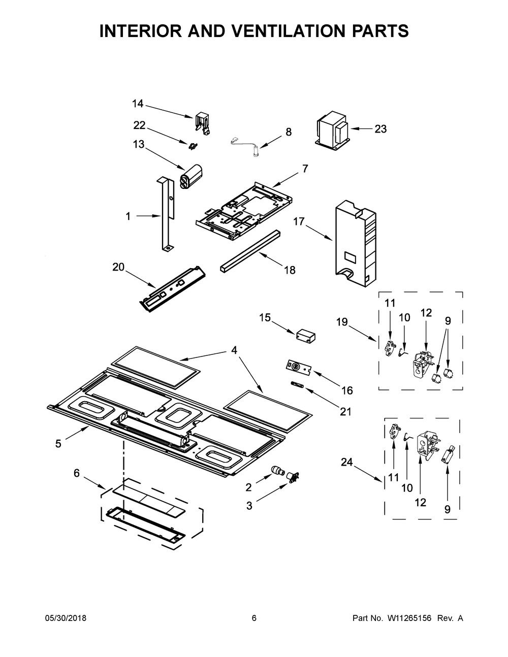 Interior And Ventilation Parts Diagram and Parts List for UMV1160CB5  Whirlpool Microwave