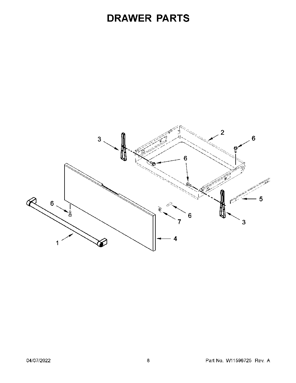 Drawer Parts Diagram and Parts List for KSEG700ESS6  KitchenAid Range