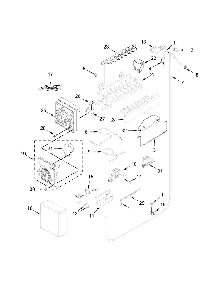 Ice Maker Parts Diagram and Parts List for KBFN402EPA00  KitchenAid Refrigerator