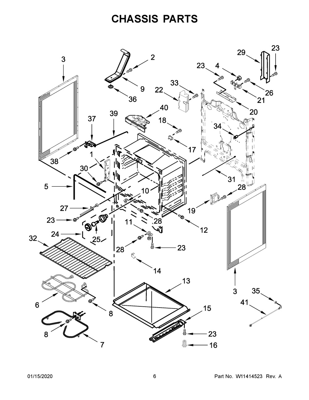 Chassis Parts Diagram and Parts List for YWFE515S0JB0  Whirlpool Range
