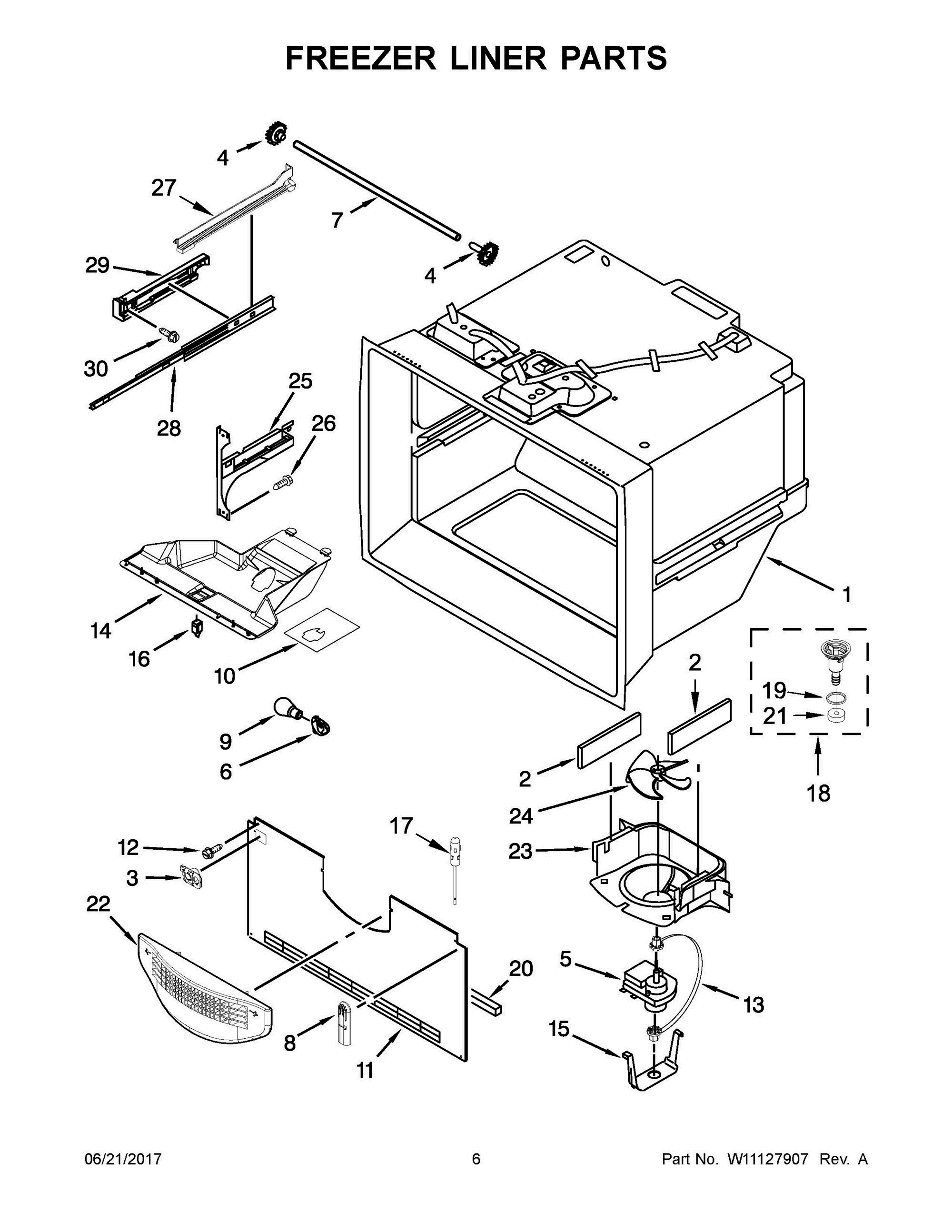 04 - FREEZER LINER PARTS Diagram and Parts List for WRF532SNHW00  Whirlpool Refrigerator