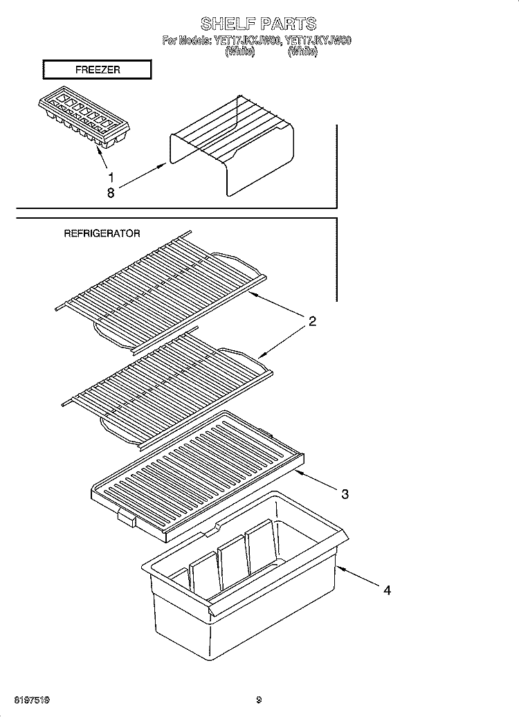 SHELF PARTS, OPTIONAL PARTS Diagram and Parts List for YET17JKYJW00  Whirlpool Refrigerator
