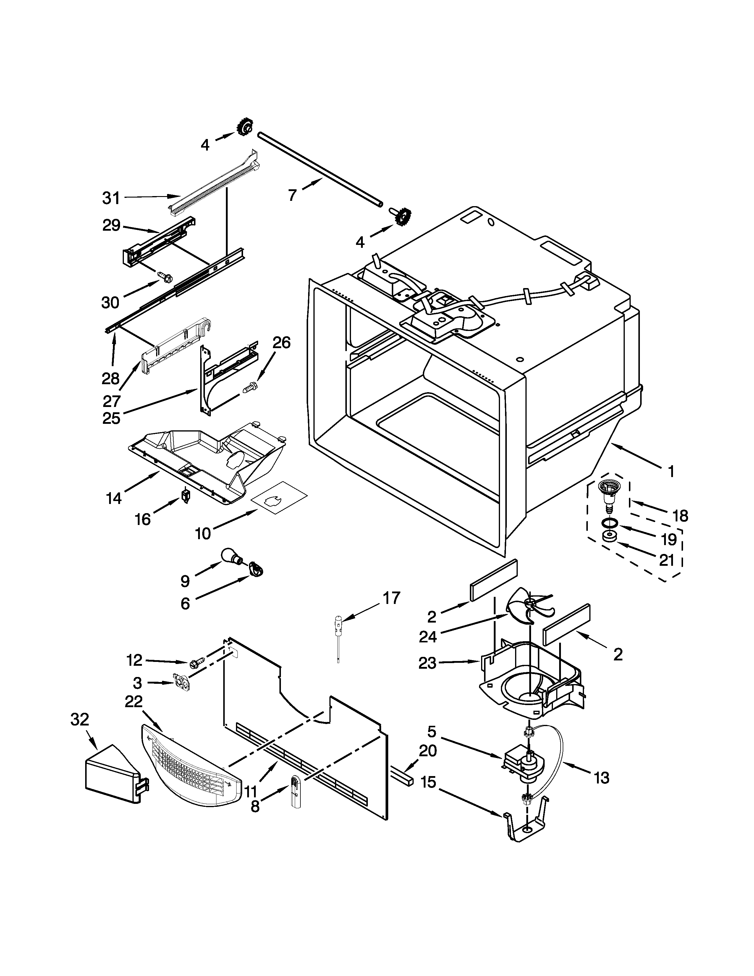 Freezer Liner Parts Diagram and Parts List for 59679422411  Kenmore Refrigerator