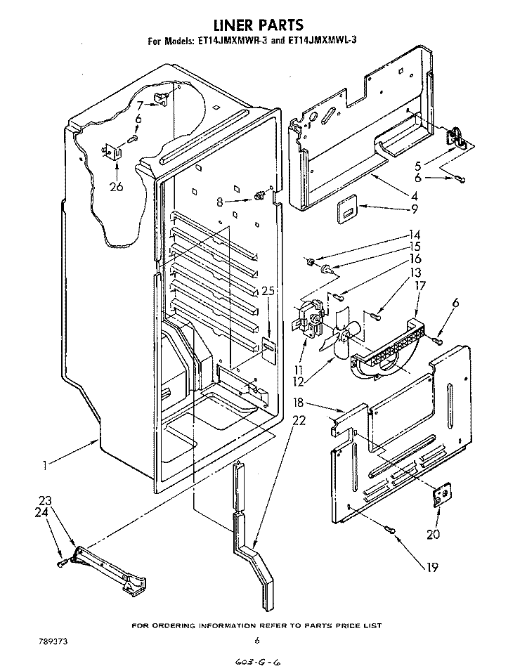 LINER , LIT/OPTIONAL Diagram and Parts List for ET14JMXMWR3  Whirlpool Refrigerator