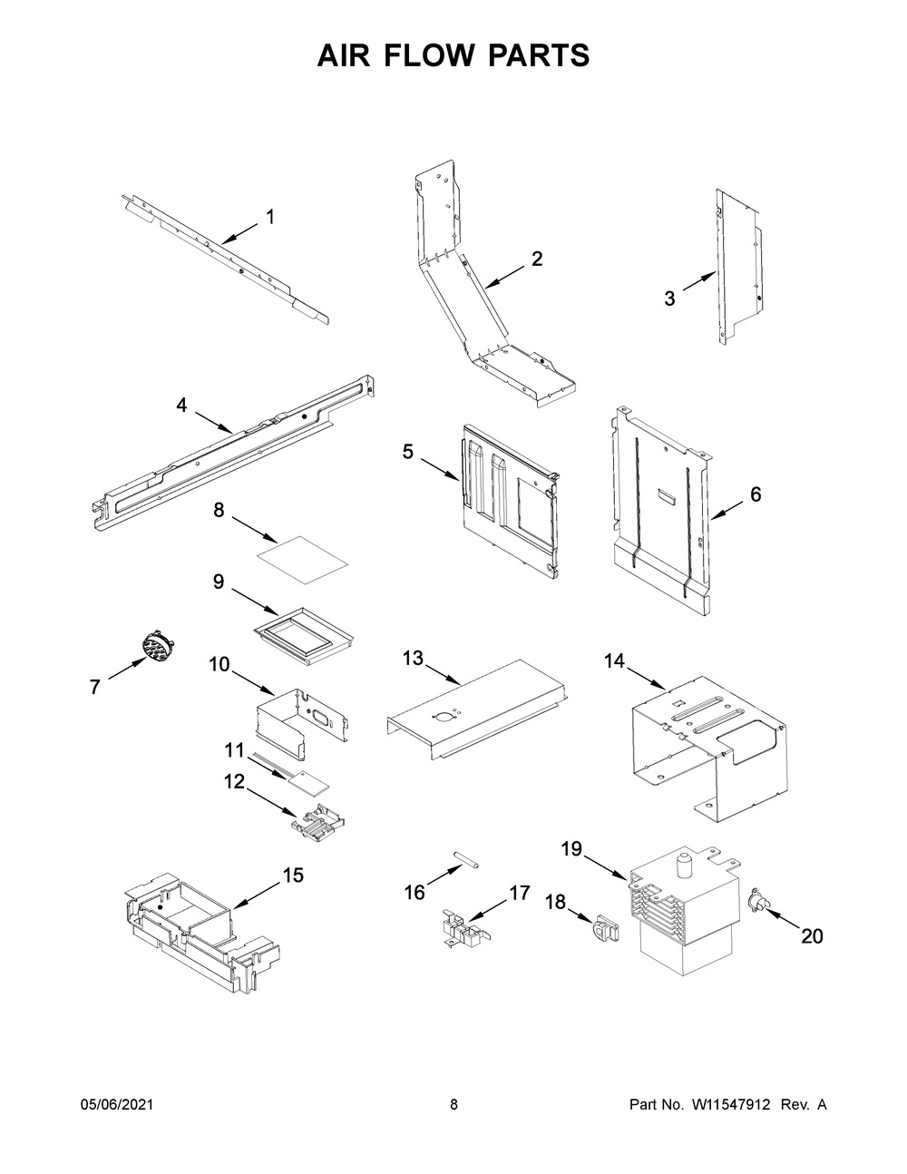 Air Flow Parts Diagram and Parts List for YKMBT5011KS01  Whirlpool Microwave