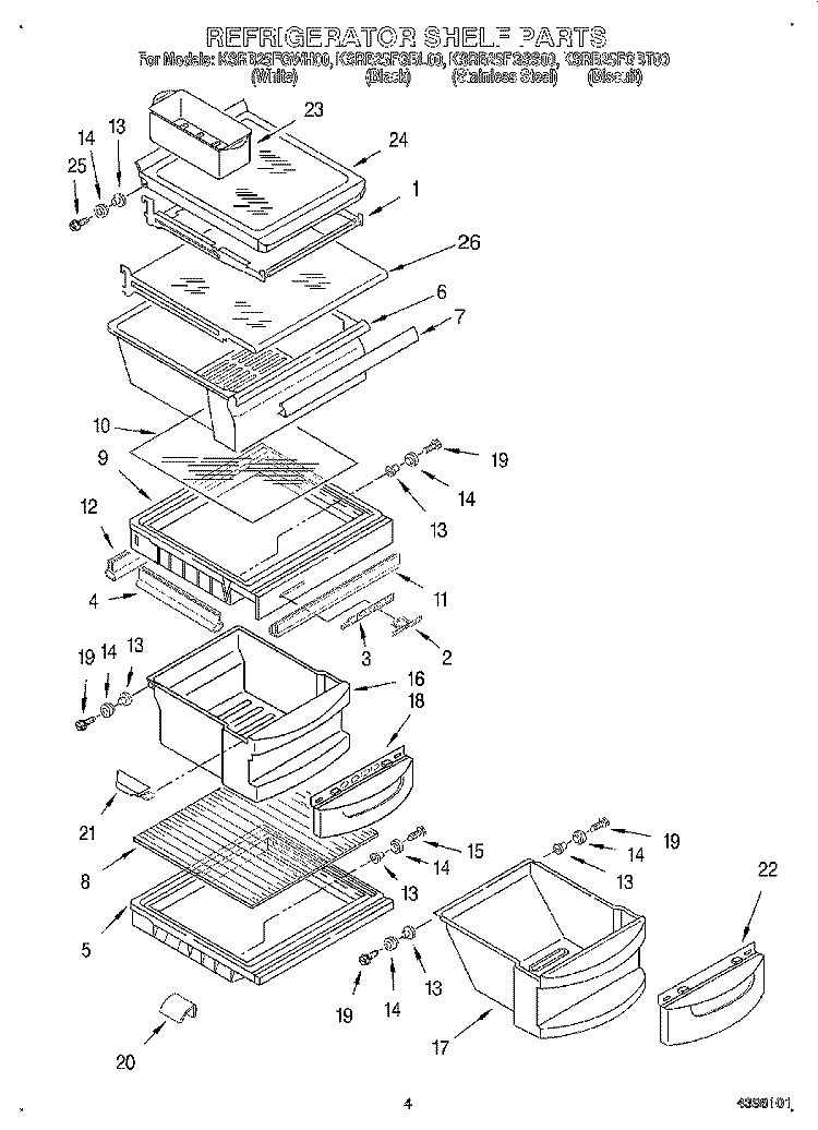 REFRIGERATOR SHELF Diagram and Parts List for KSRB25FGBT00  KitchenAid Refrigerator