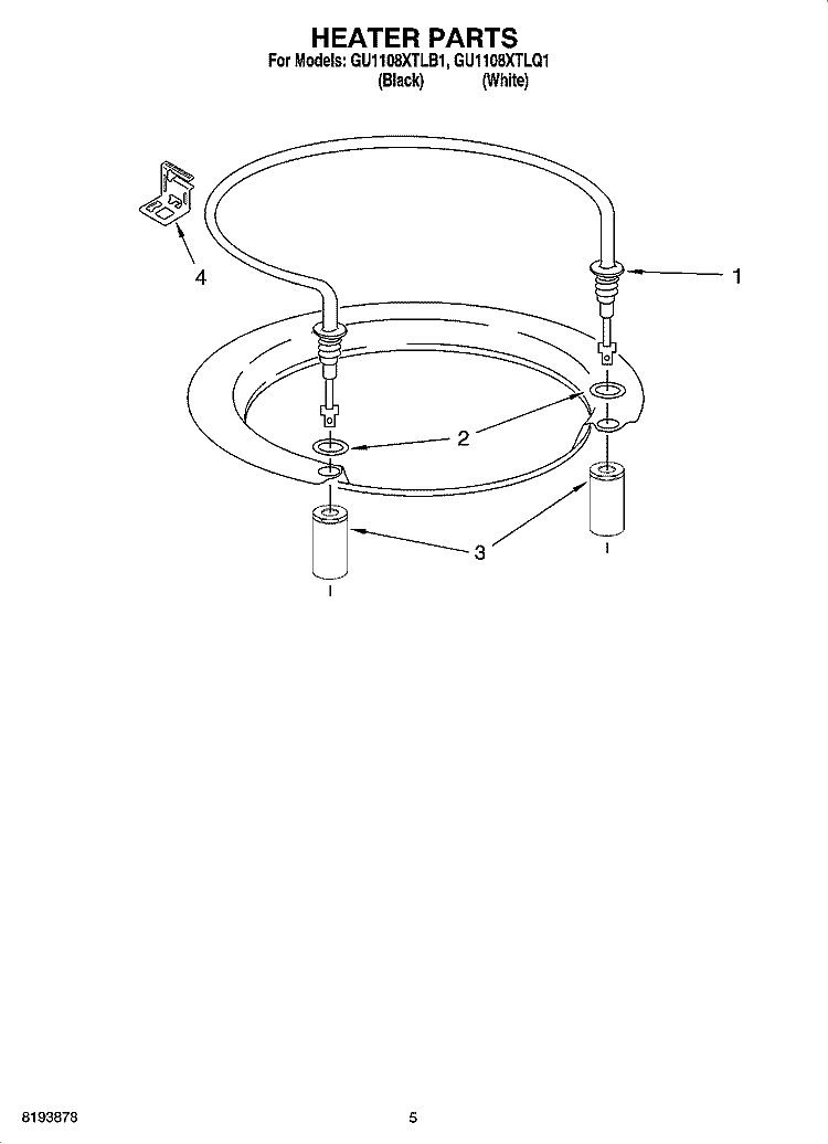 HEATER PARTS Diagram and Parts List for GU1108XTLB1  Whirlpool Dishwasher
