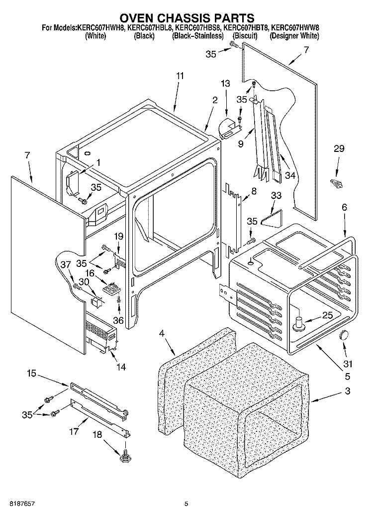 OVEN CHASSIS Diagram and Parts List for KERC607HBL8  KitchenAid Range