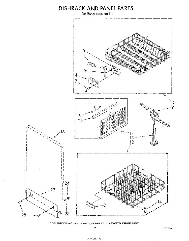 DISHRACK AND PANEL Diagram and Parts List for DU8750XT1  Whirlpool Dishwasher
